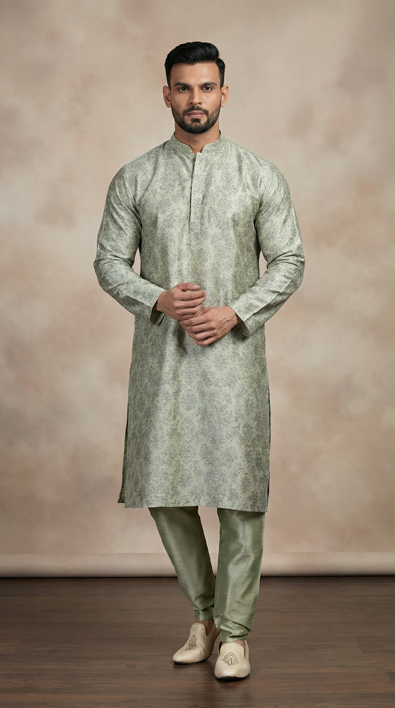 Men’s Pista Floral Printed Kurta Pyjama – Premium Traditional Wear
