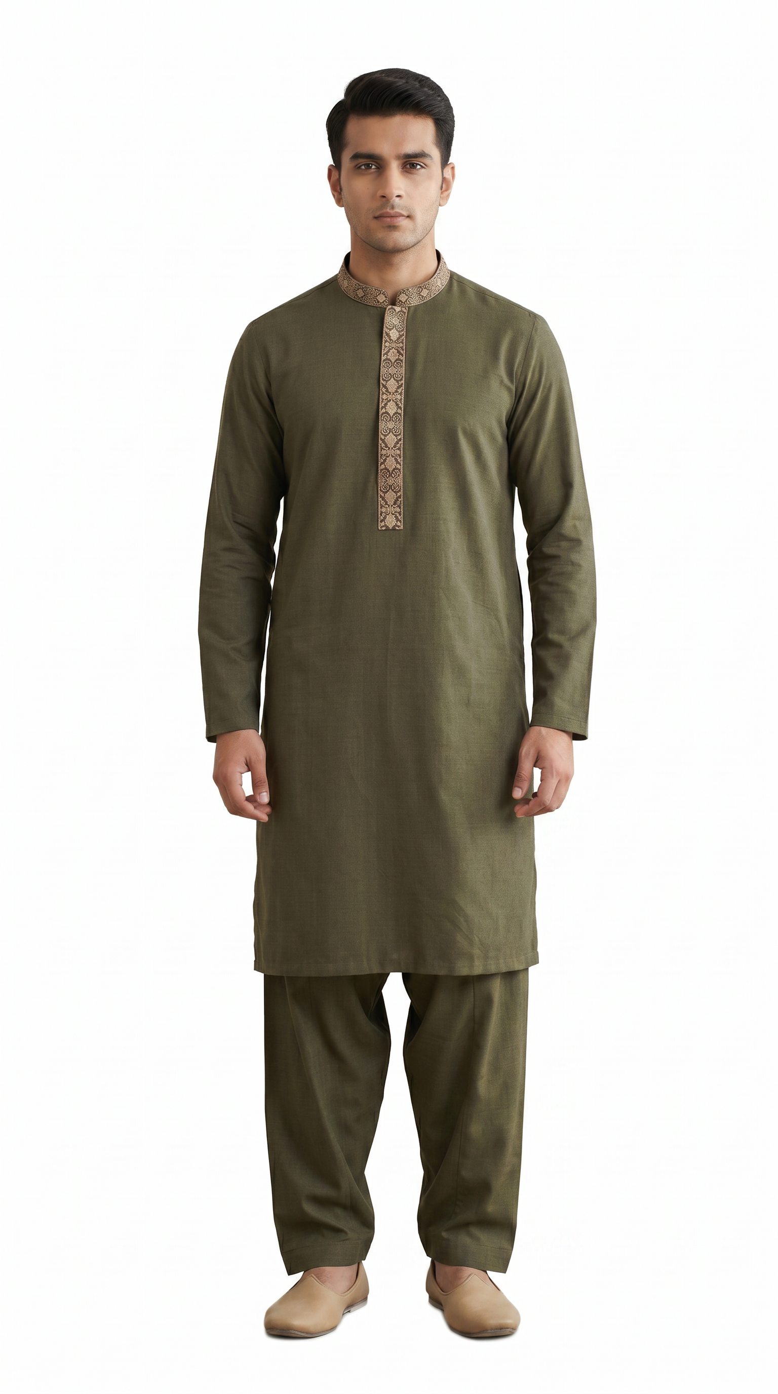 Men’s Mehndi Green Embroidered Shalwar Kameez