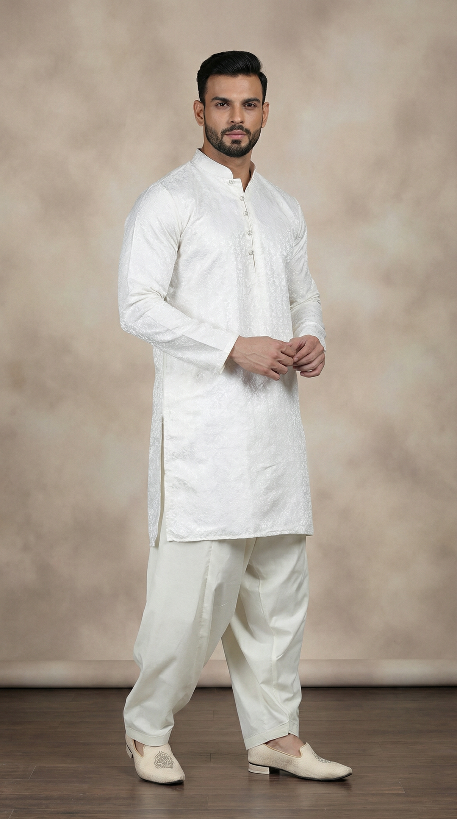Men's Ivory Brocade Salwar Set