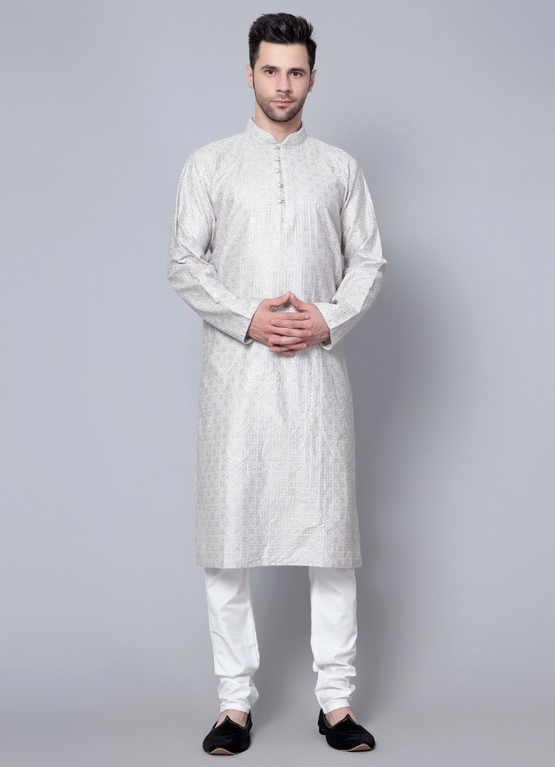 Buy Men's Steel Grey Chikankari Kurta Pajama Set