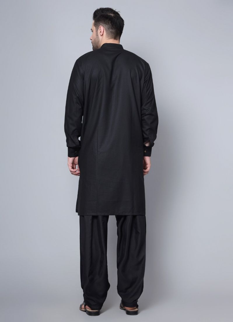 Buy Men's Plain Black Button Down Kurta Salwar Set