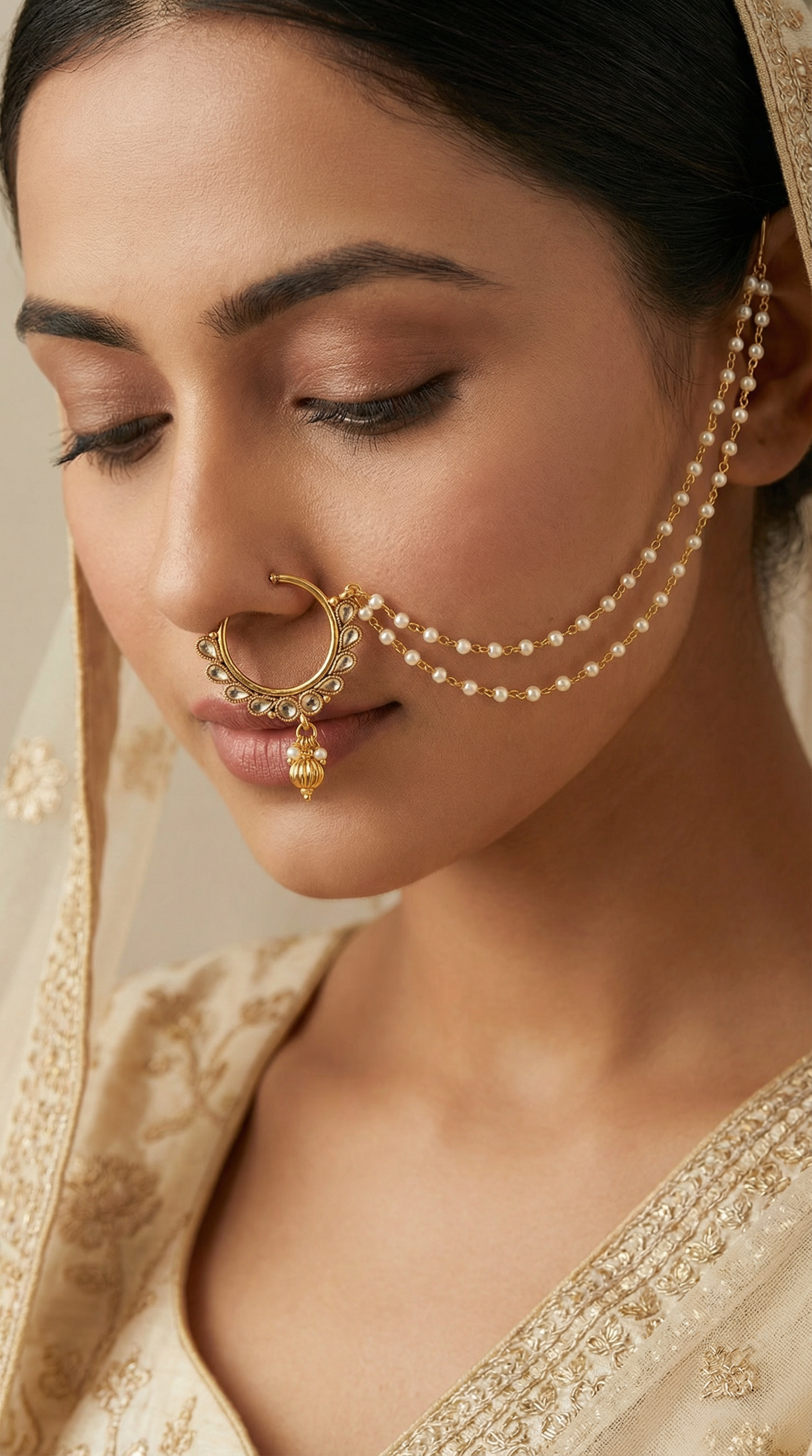 Antique Gold Nickle Free Double Chain Nose Ring