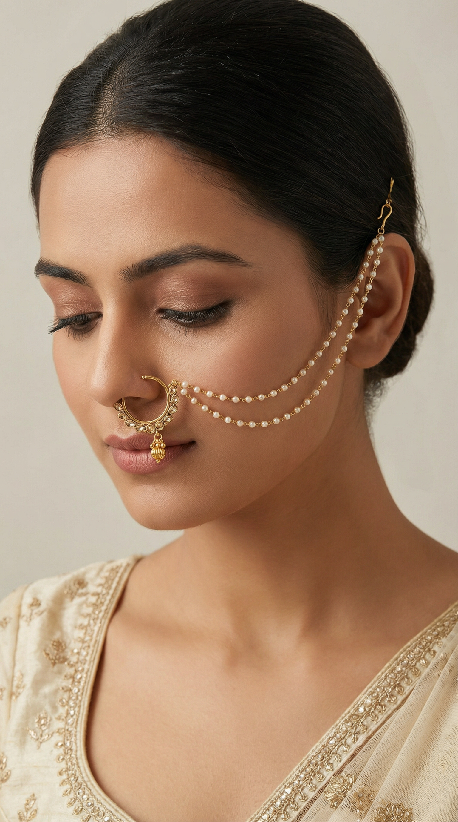 Antique Gold Nickle Free Double Chain Nose Ring