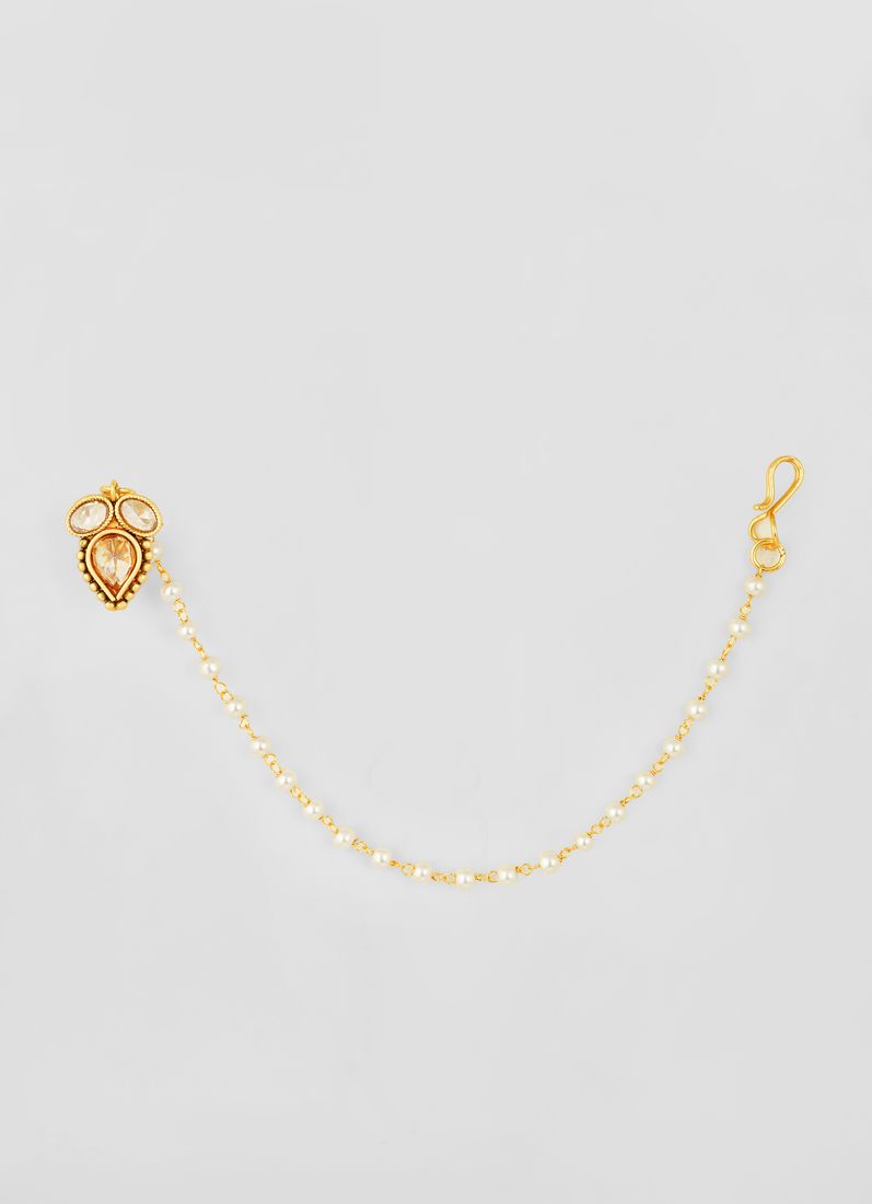 Nickle Free Gold Single Pearl Chain Nose Ring