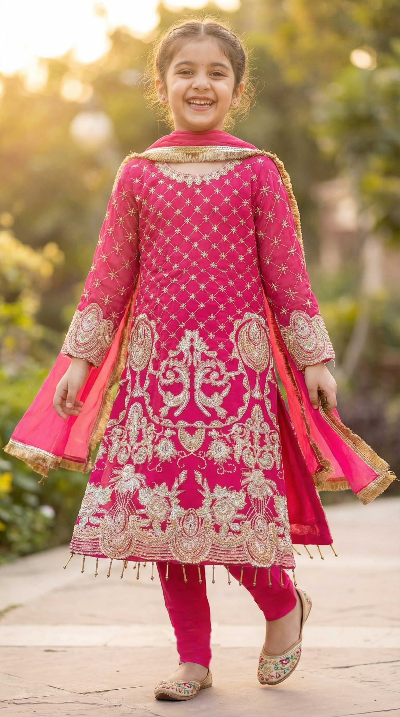 Kids Zari Embroidered Straight Cut Suit Set