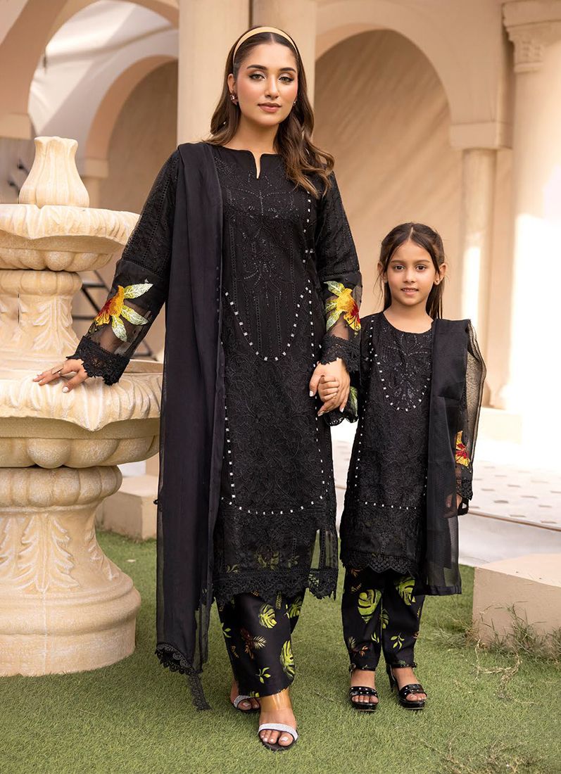 Buy Kid's Black Lawn Chikankari Trouser Suit Set