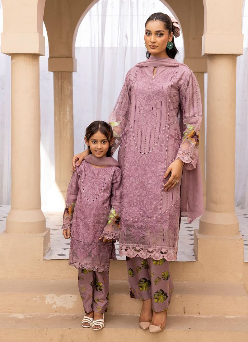 Buy Kid's Lilac Lawn Chikankari Trouser Suit Set