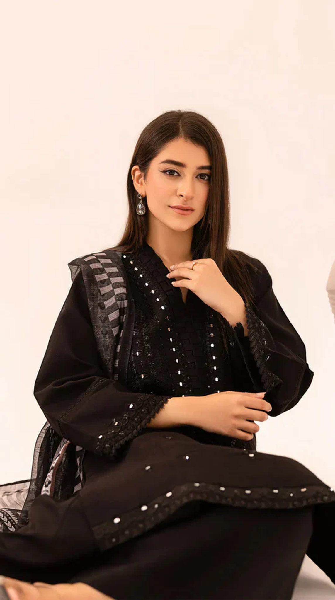 Black Khadi Net Mirrior-Work Suit Set