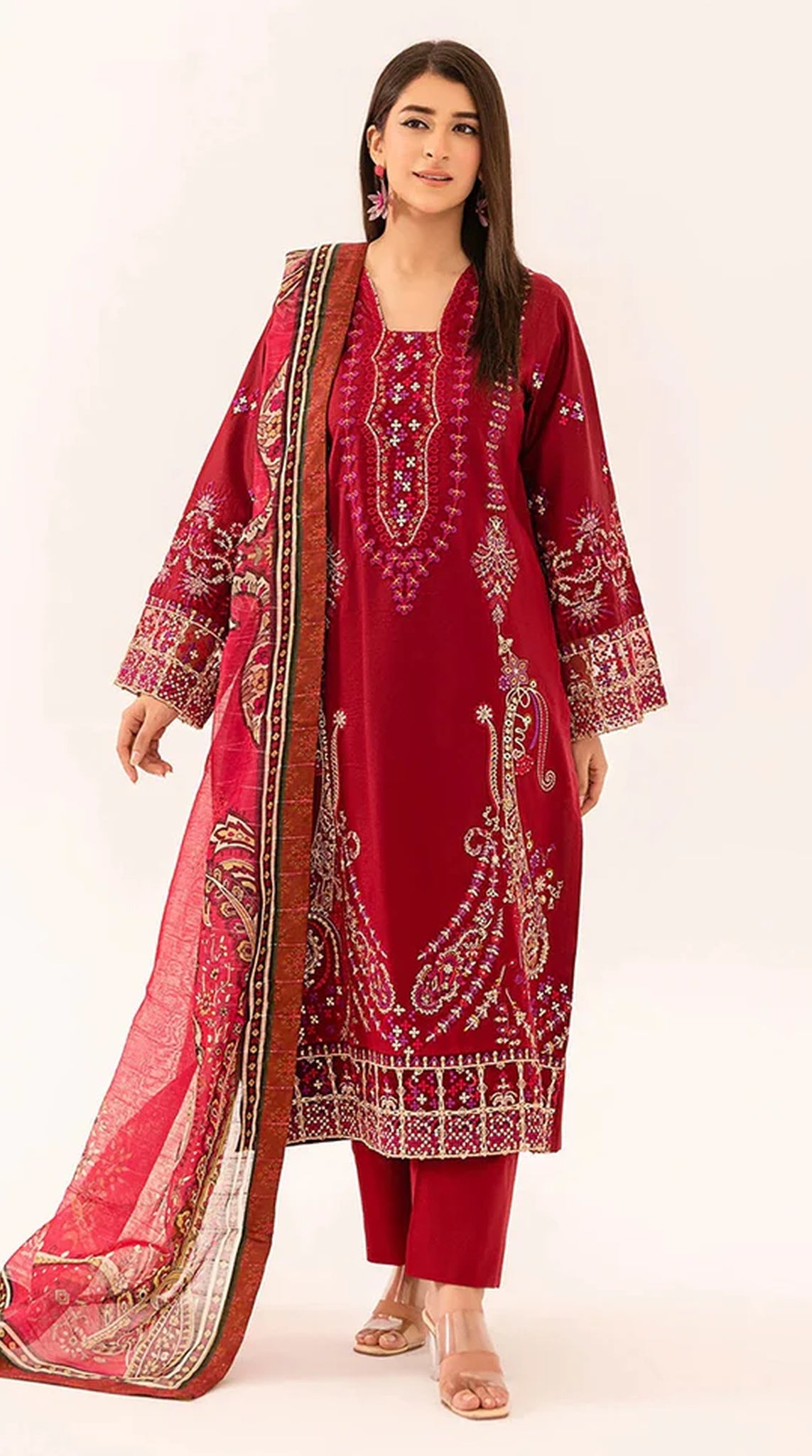 Maroon Lawn Embroidered Suit Set