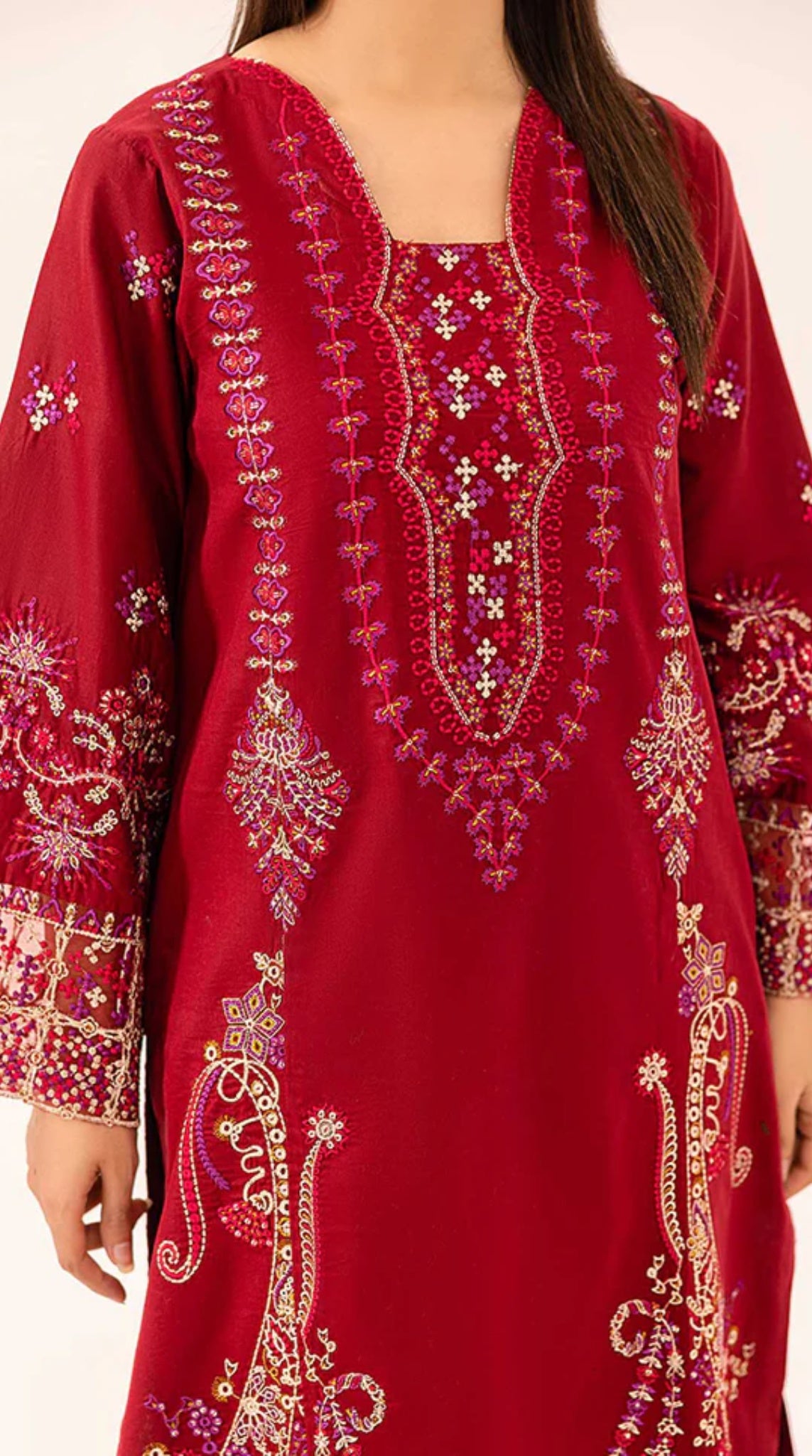 Maroon Lawn Embroidered Suit Set