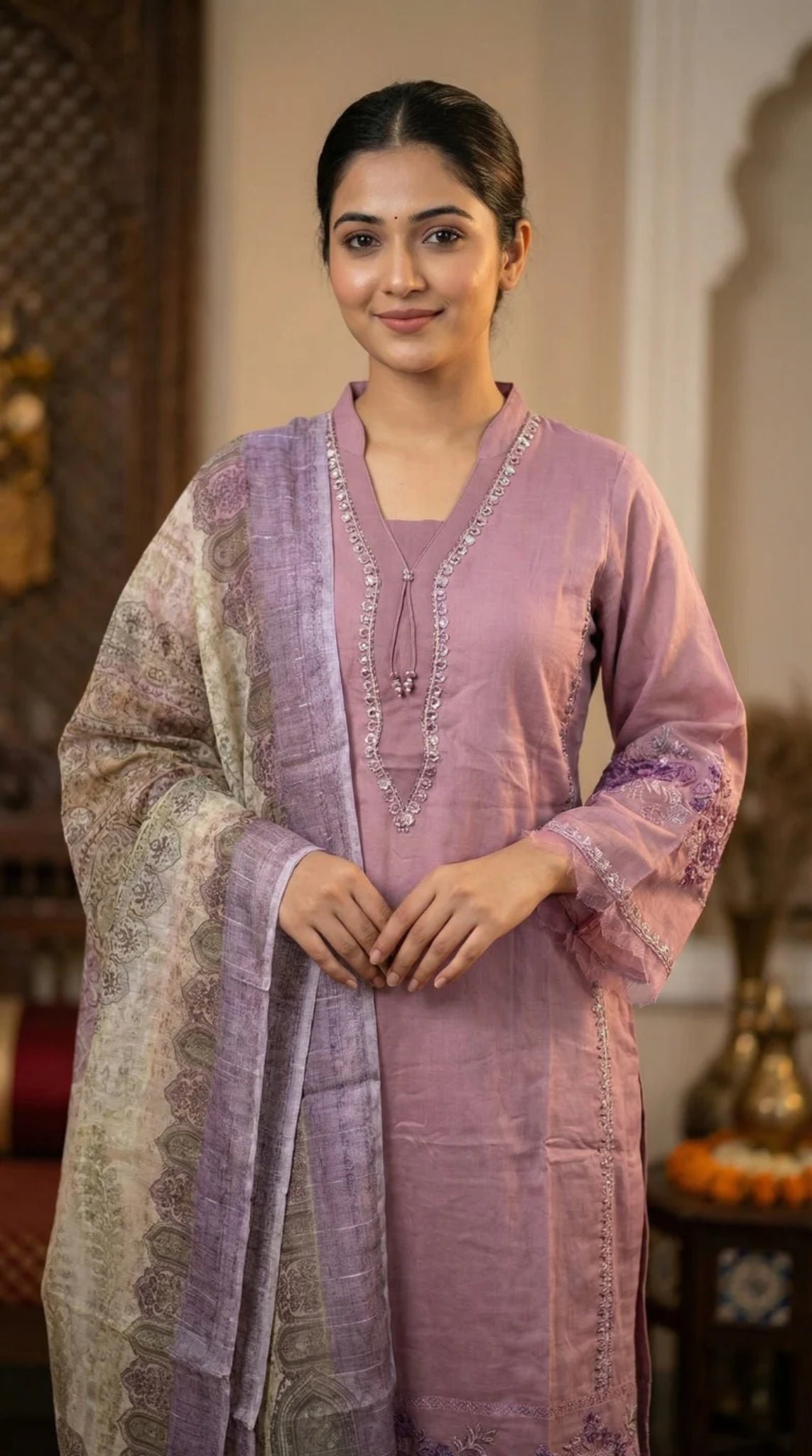 Lilac Lawn Embroidered Suit Set