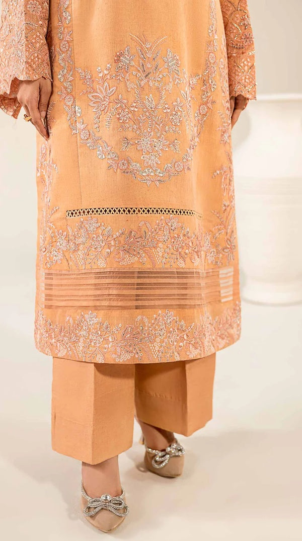 Peach Embroidered Maysuri Simmer Suit with Printed Dupatta
