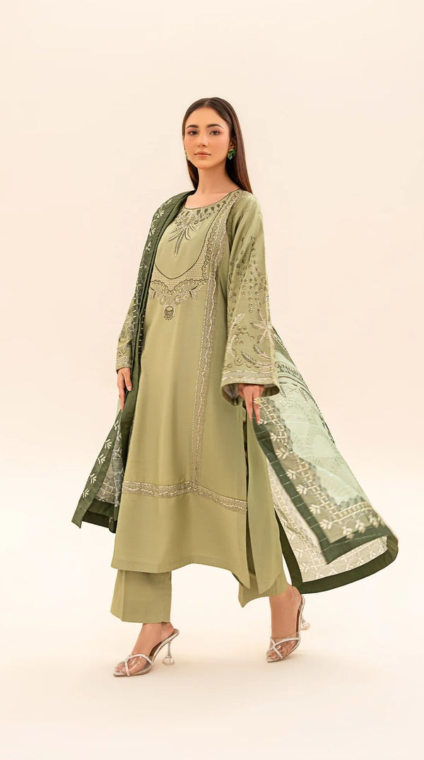 Green Embroidered Pakistani Viscose Kameez Suit