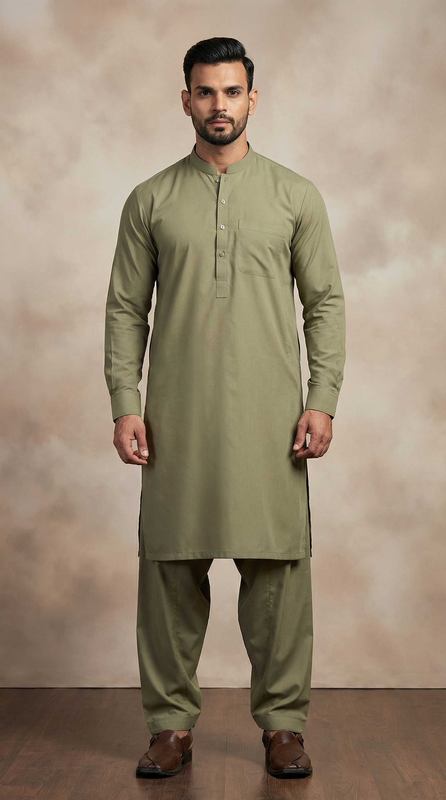 Men’s Mendhi Green Cotton Shalwar Kameez – Festive & Casual Ethnic Outfit