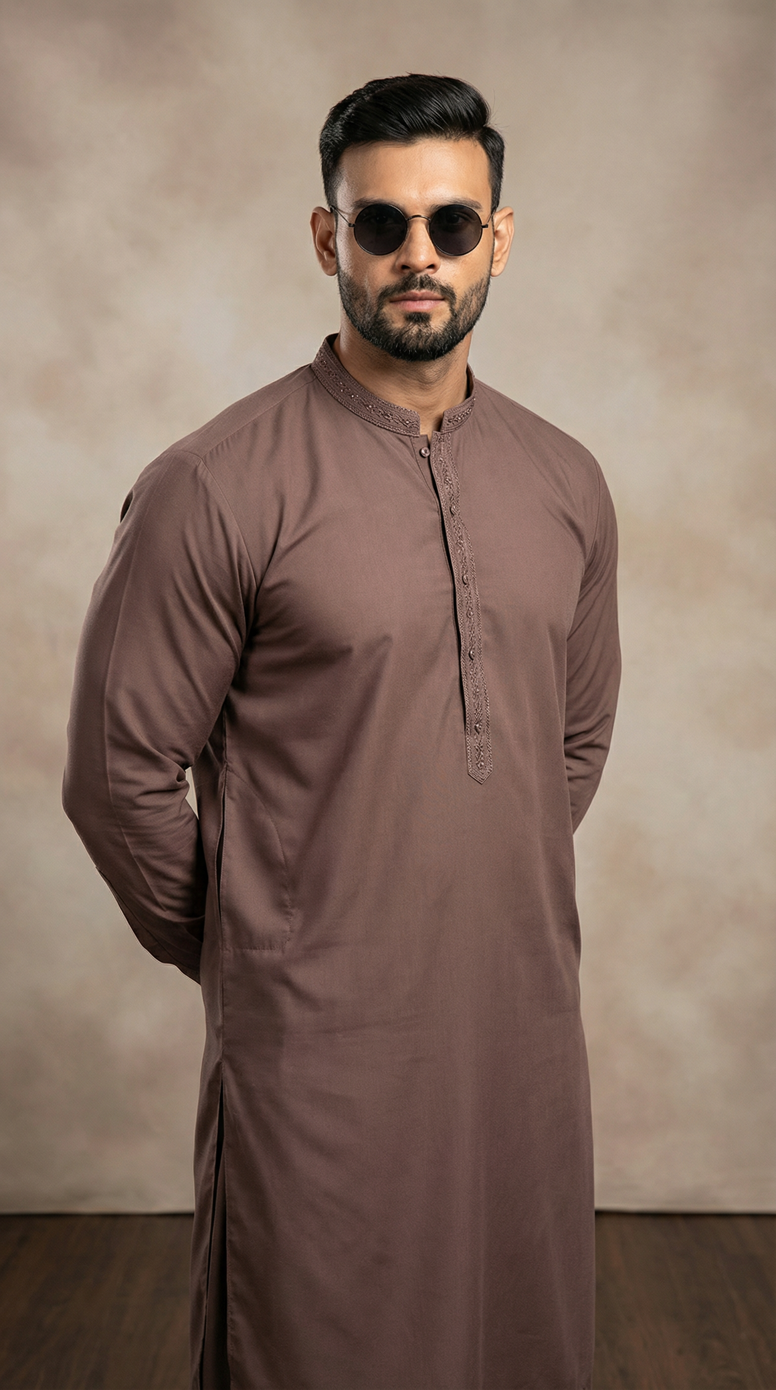 Men’s Brown Embroidered Shalwar Kameez