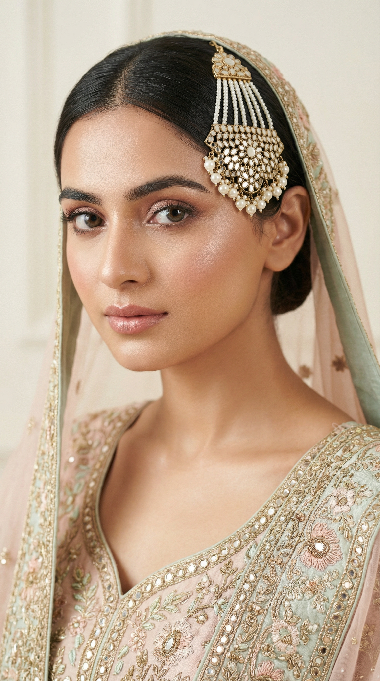 Ivory Pearl Mirror Antique Gold Passa with Pearl Finish