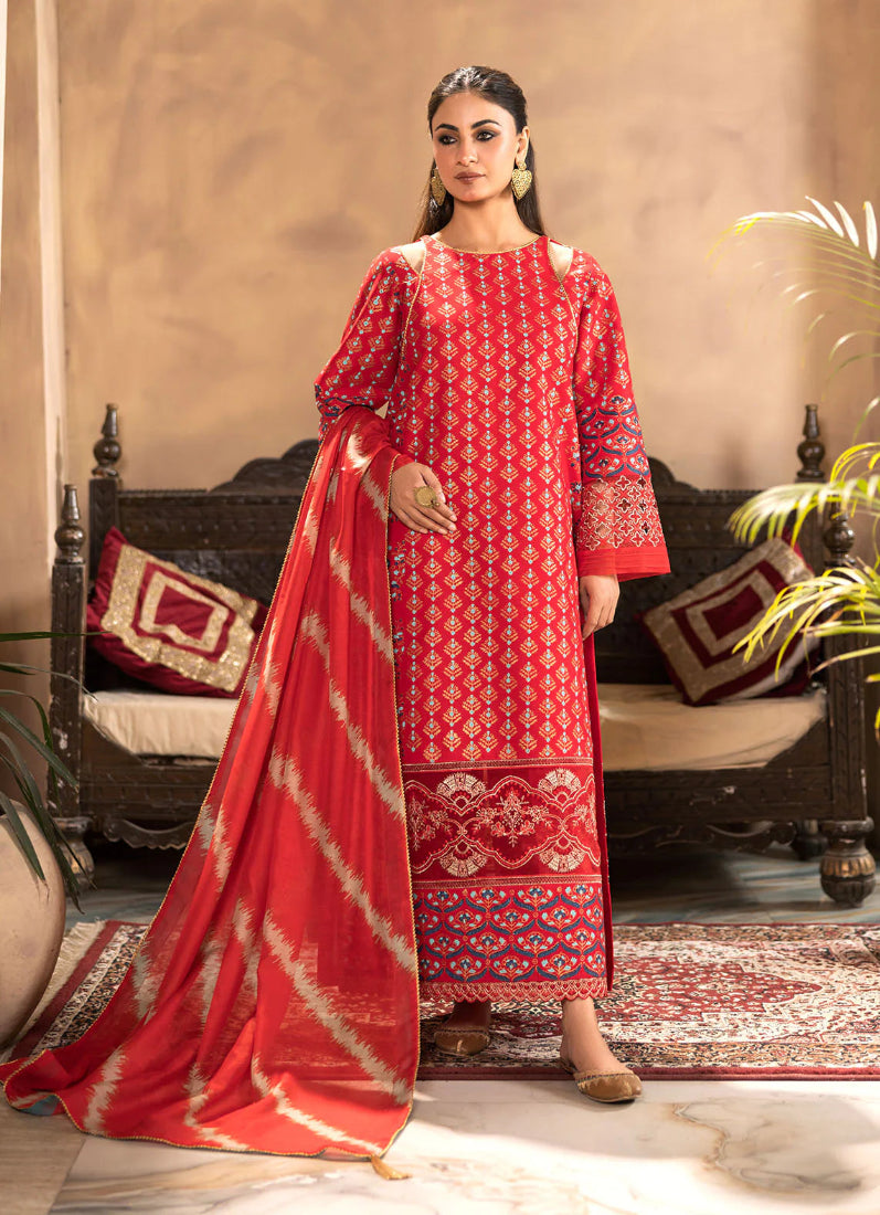 Red Hand Block Printed Ladies Suit
