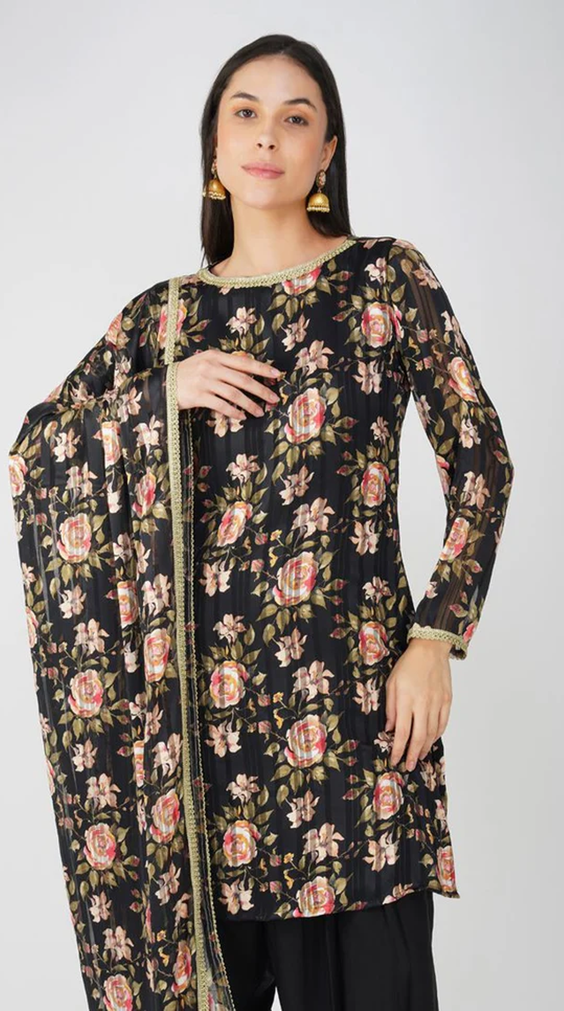 Black Georgette Lurex Printed Suit Set