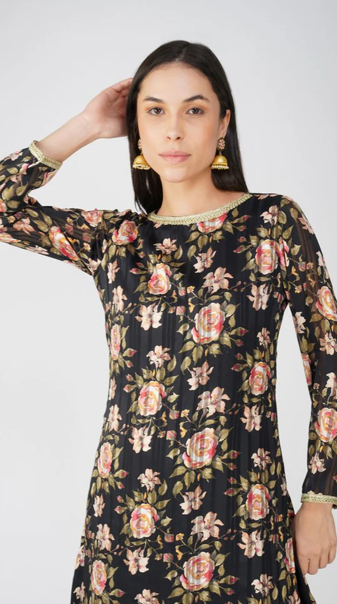 Black Georgette Lurex Printed Suit Set