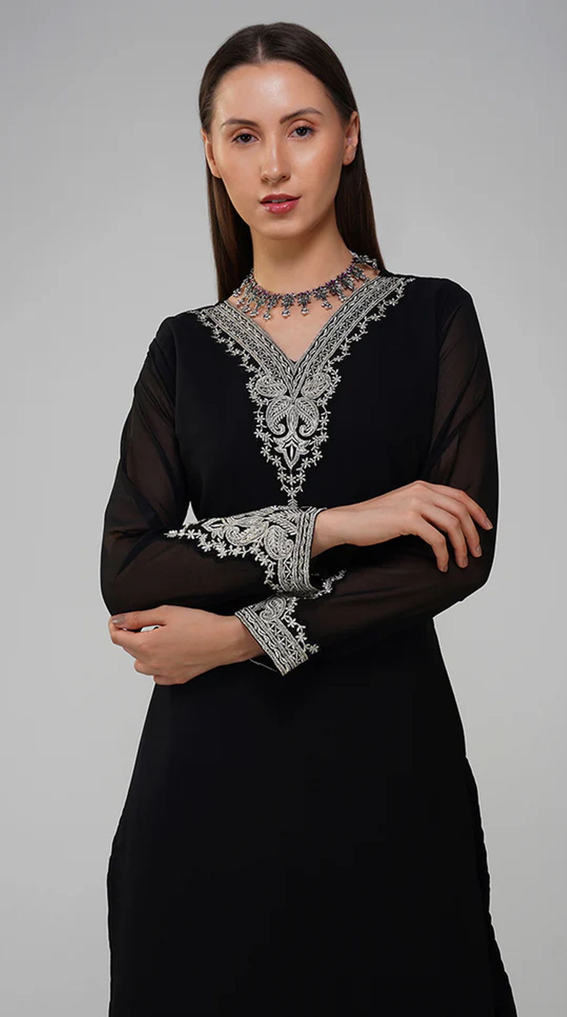 Black Georgette Shift Style Suit