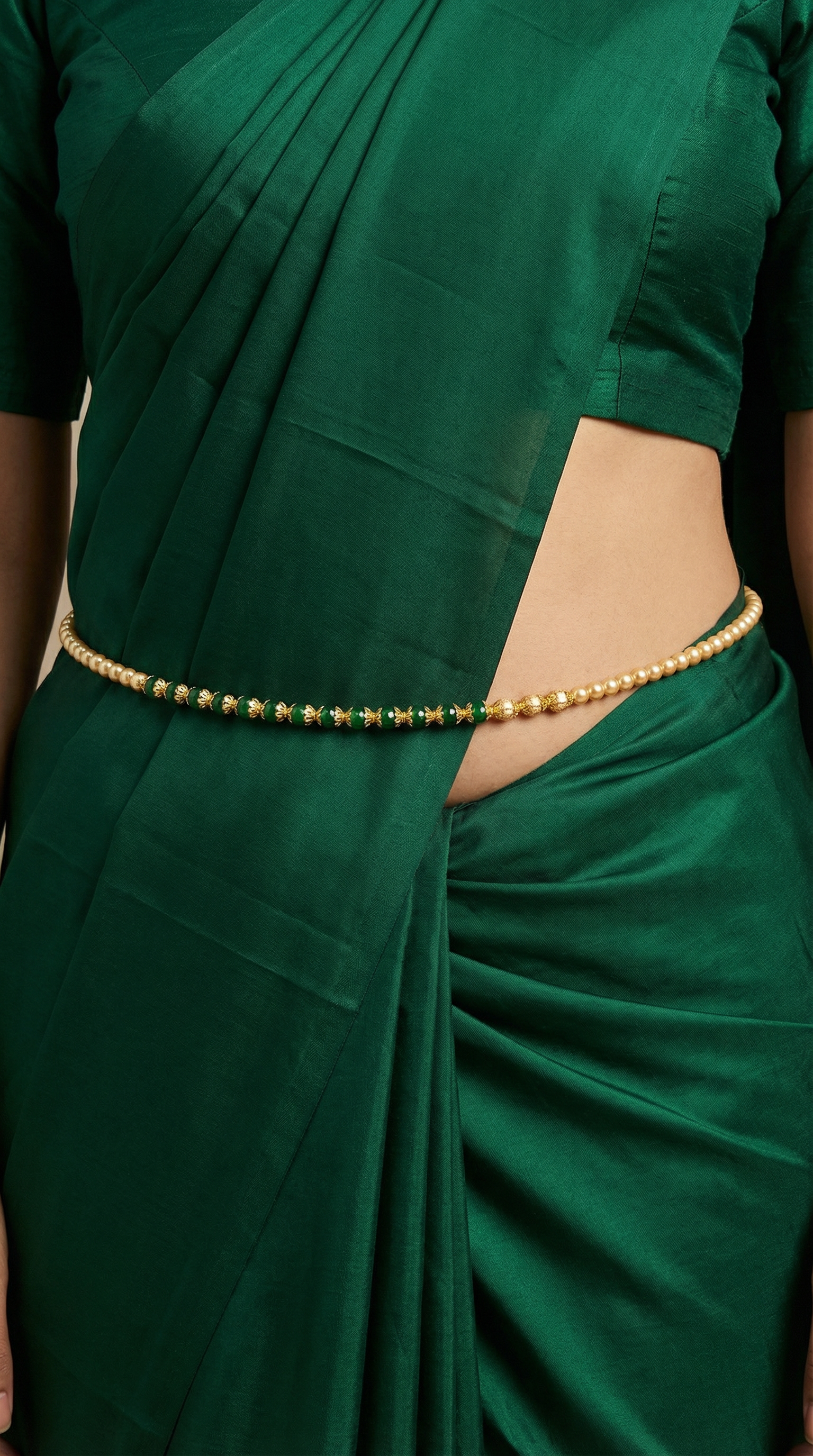 Green Pearl Waist Belt | Elegant Kamarbandh for Sarees & Festive Outfit