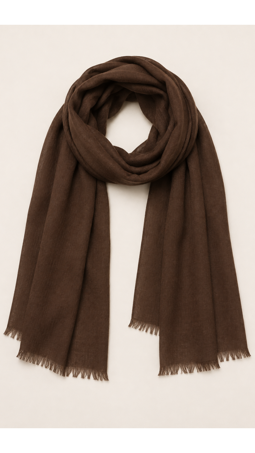 A brown cotton scarf with edge frill
