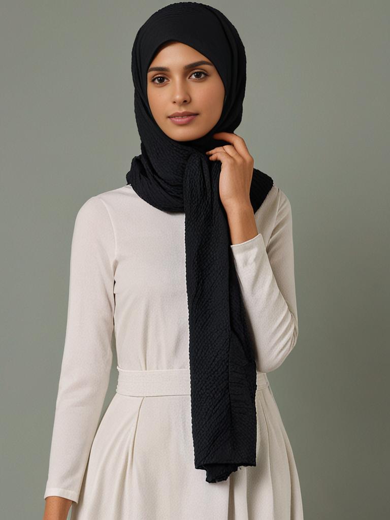 Black Cotton Crinkled scarf