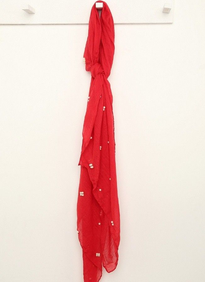 Buy Red Rayon Pearl Scarf