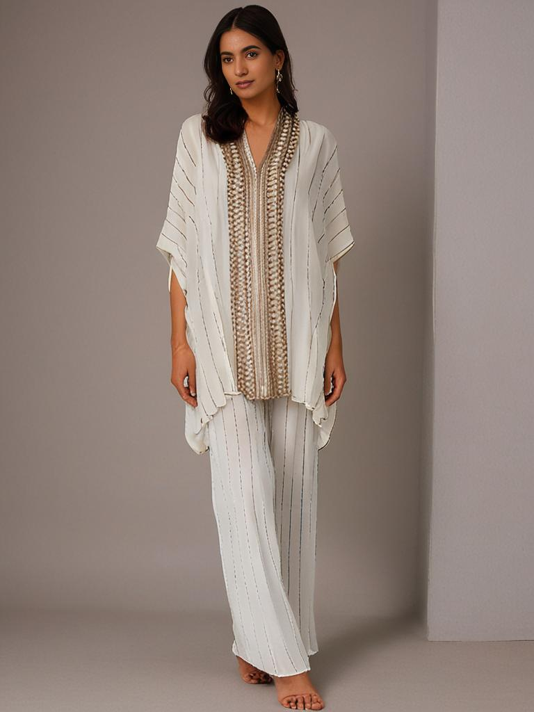 Ivory Viscose Lurex Co-ord Set