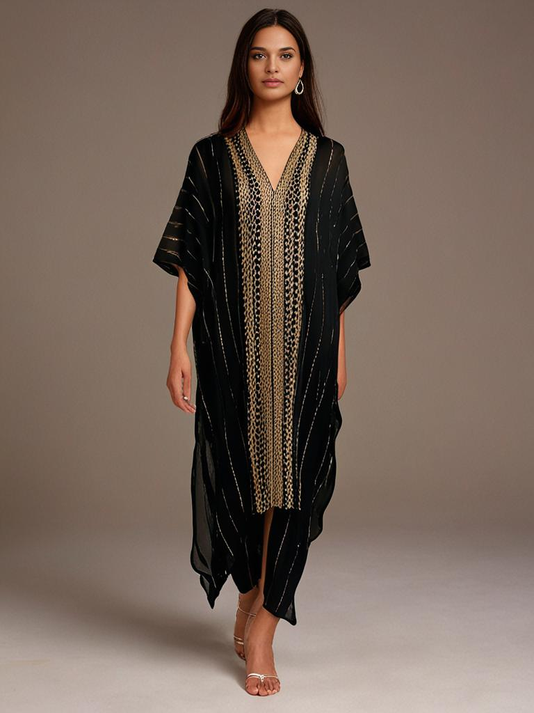 Black Viscose Lurex Kaftan