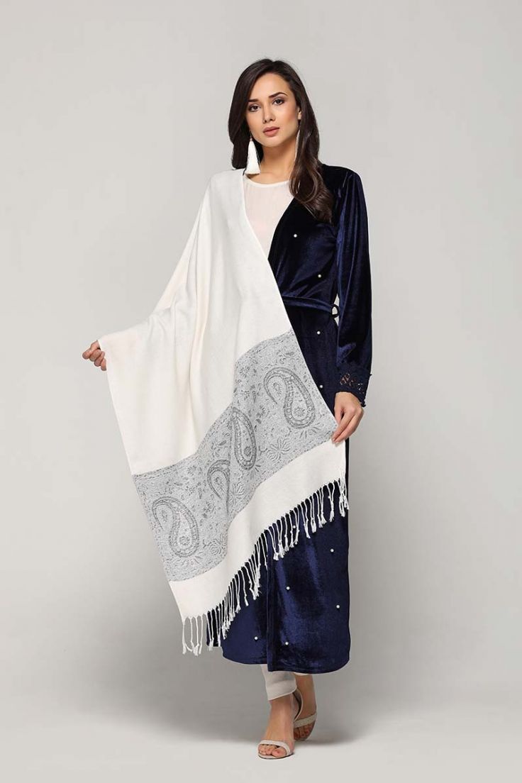 Buy Cream Wool Paisley Floret Stole