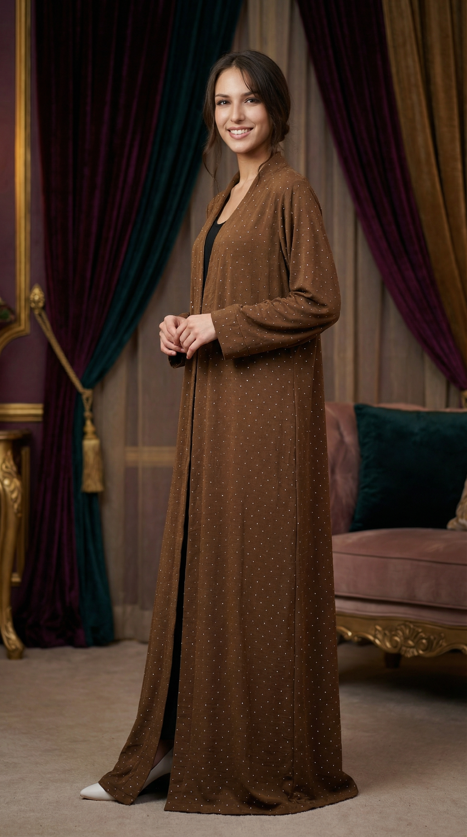 Elegant Silver Dot Maxi Open Cardigan