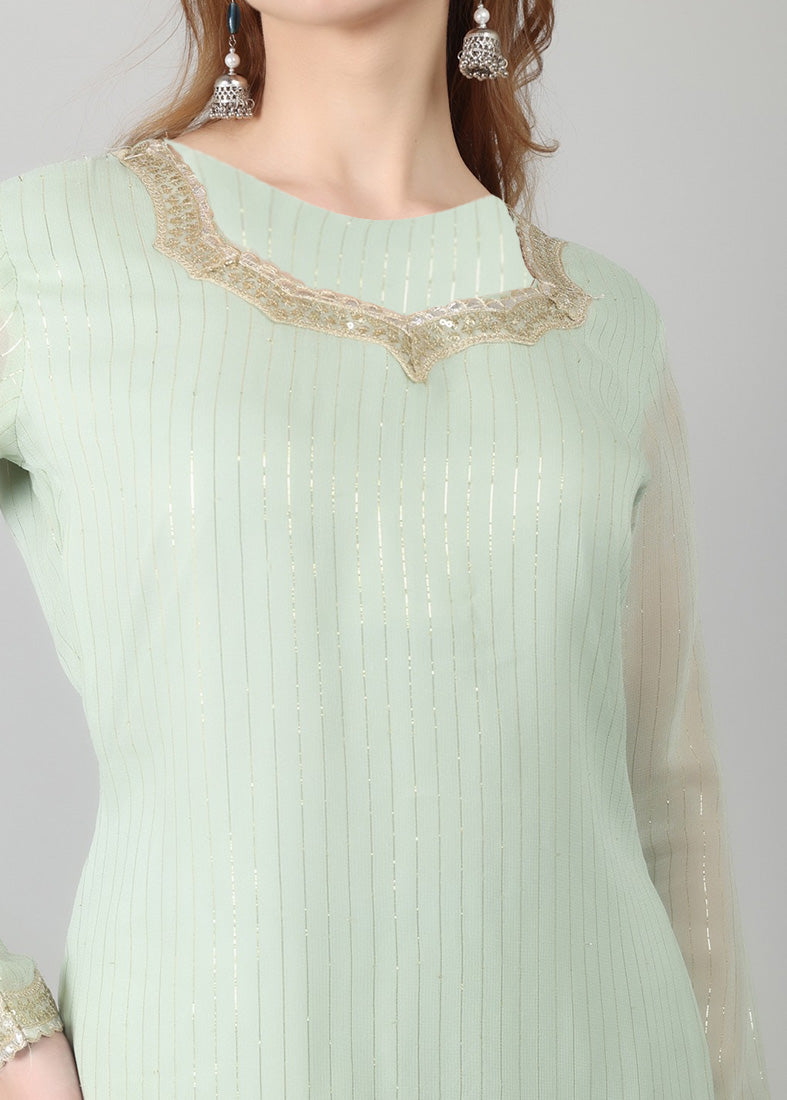 Mint Green Georgette Lurex  Suit
