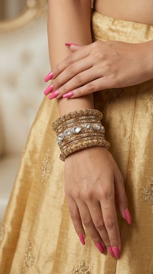 Luxury Gold Large Diamonte Bangle Set with Statement Diamonte Detailing