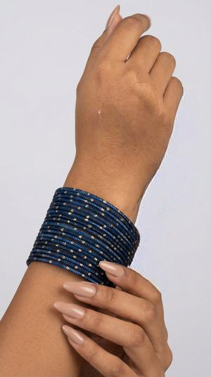 Navy blue glitter bangles 24 piece lightweight wedding jewellery set