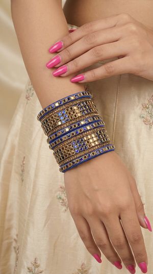 Royal blue threadwork bangle set with square stone detailing