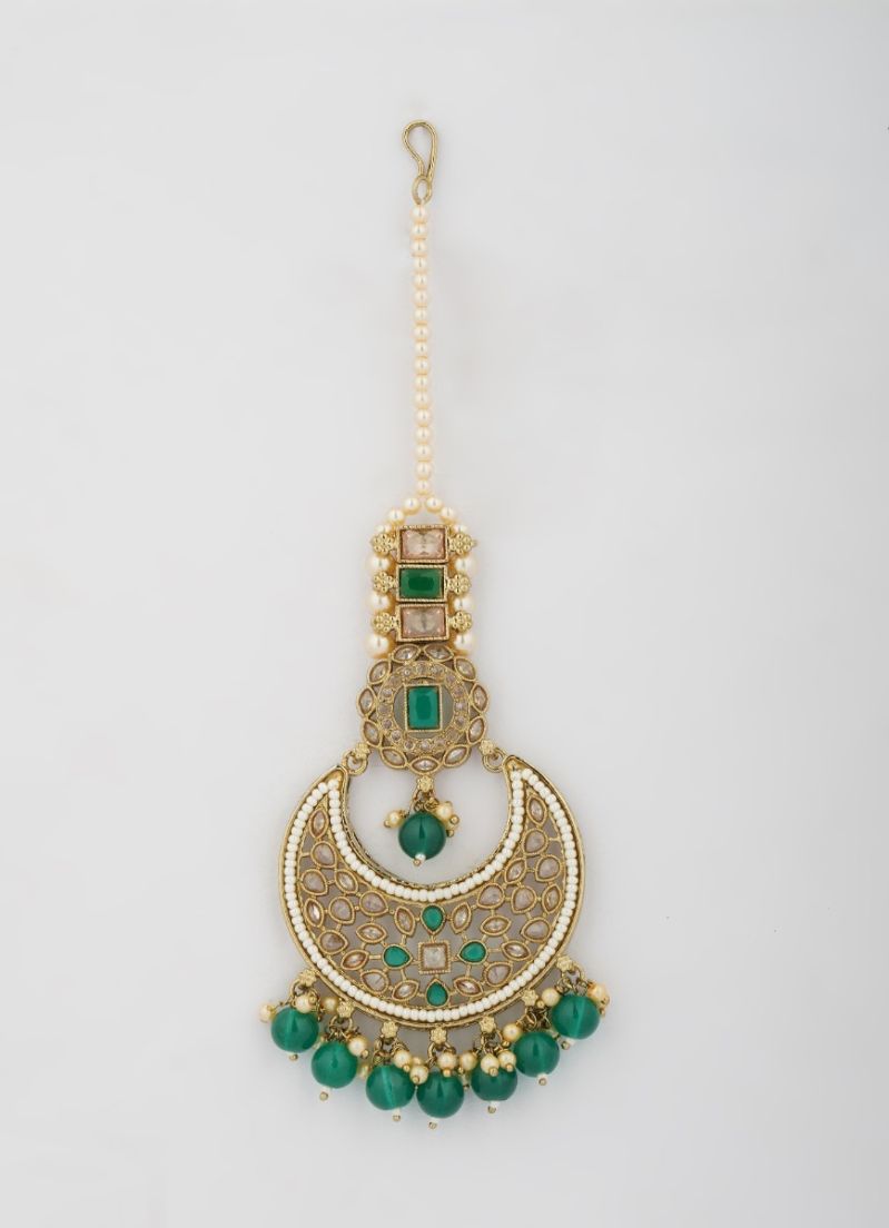Buy Green Tikka With Diamonte & Pearl Drops