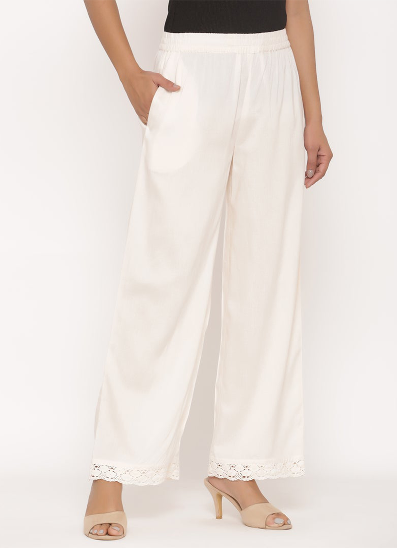 Buy Off-White Rayon Lace Palazzo
