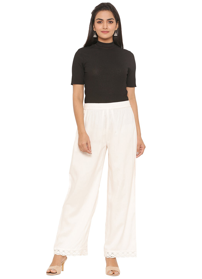 Buy Off-White Rayon Lace Palazzo