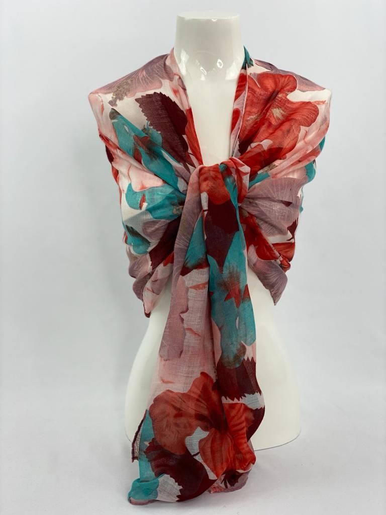 Buy Peach Flower Print Pashmina