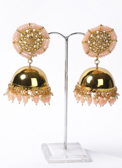 Peach embellished earrings