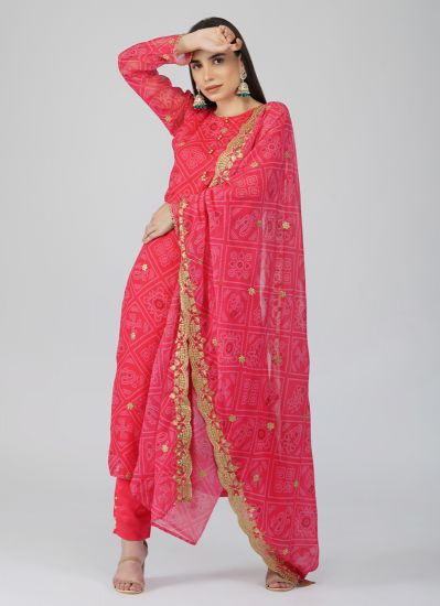 Pink Bandhani Printed Straight Cut Suit Set