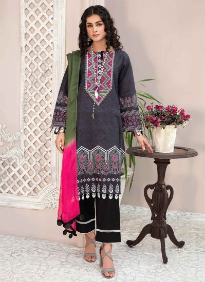 Grey-Pink Embroidered Suit Set
