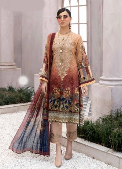 Brown Embroidered A-Line With Side Slit Suit Set