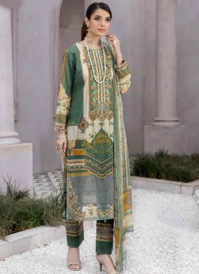 Dark Green Embroidered Straight Cut Suit Set