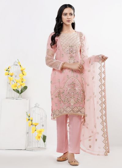 Pink Embroidered Pakistani Straight Cut Suit Set