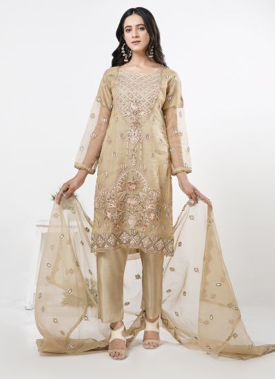 Beige Embroidered Pakistani Straight Cut Suit Set