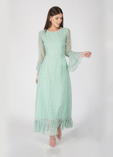 Green Georgette A-Line Dress