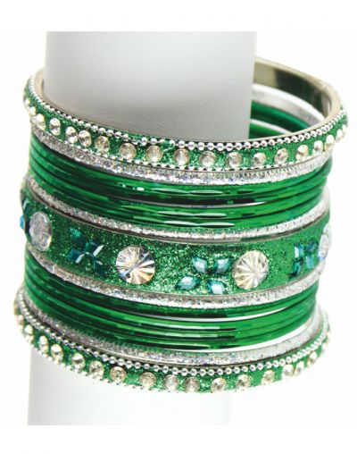 Green Crystal Intricate Bangle Set