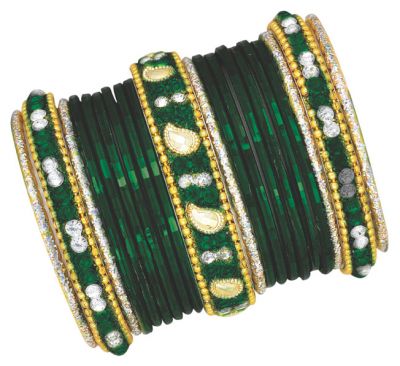 Green Intricate Stone Bangle Set